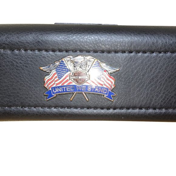 NEW Studded Black Leather Motorcycle Windshield Bag with Rare Harley Vintage Pin - Picture 2 of 8